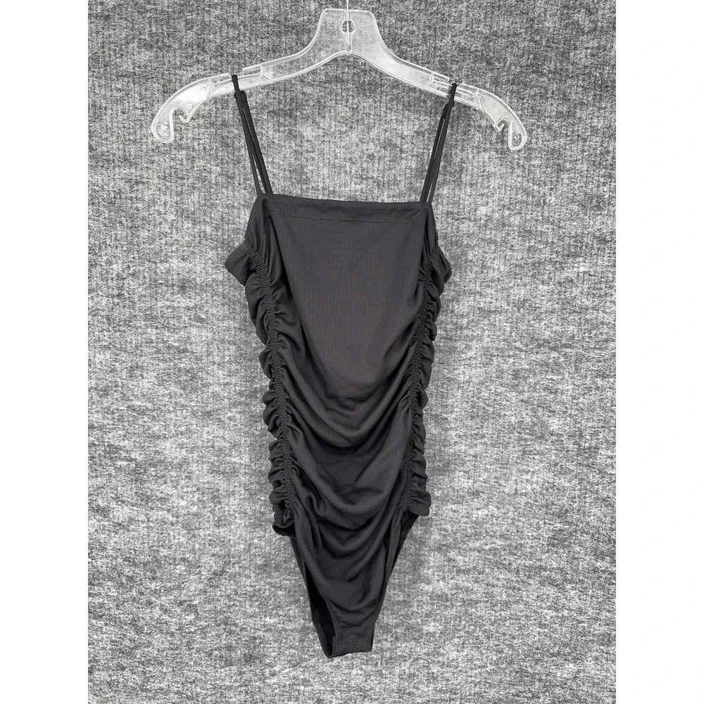 Intimately Free People Bodysuit Womens Small Black One Piece Ruched Ribbed Tank